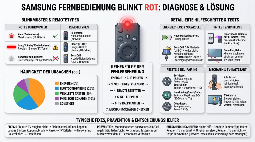 Samsung Fernbedienung blinkt rot – Bedeutung, Ursachen und Lösungen